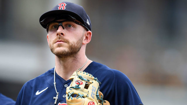 CLEVELAND, OH - JUNE 26: Trevor Story #10 of the Boston Red Sox walks off the field during the second inning against the Cleveland Guardians at Progressive Field on June 26, 2022 in Cleveland, Ohio.