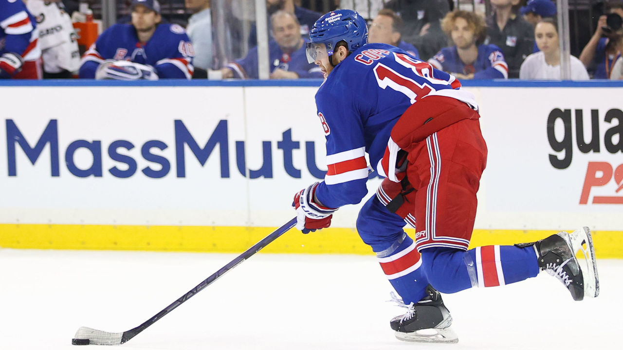 NEW YORK, NY - JUNE 03: New York Rangers Winger Andrew Copp (18) in action during game 2 of the NHL Stanley Cup Eastern Conference Finals between the Tampa Bay Lightning and the New York Rangers on June 3, 2022 at Madison Square Garden in New York, NY.