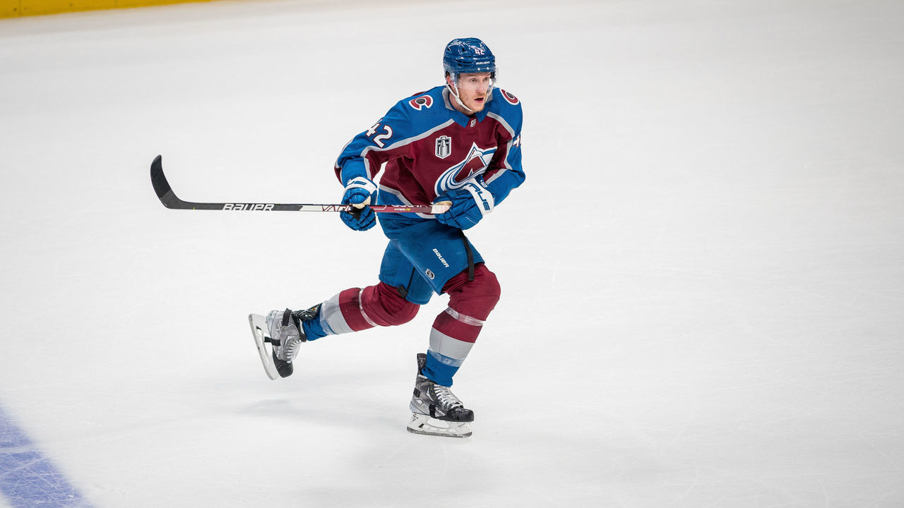 DENVER, CO - JUNE 18: Colorado Avalanche defenseman Josh Manson (42) skates during game 2 of the Stanley Cup Finals between the Tampa Bay Lightning and the Colorado Avalanche , on June 18, 2022, at Ball Arena in Denver, CO.
