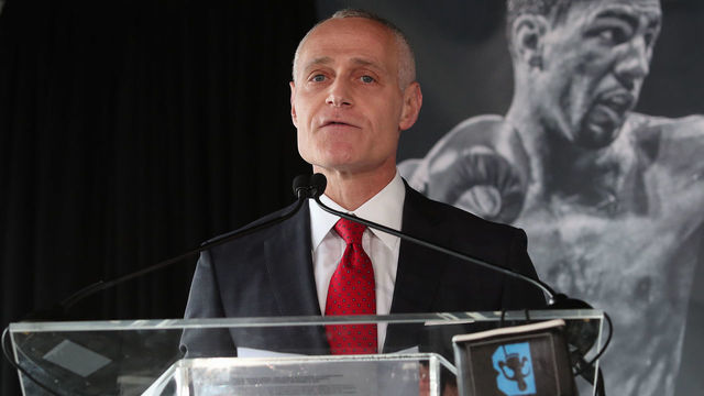 NEW YORK, NY - July 30: Brett Yormark, CEO of Brooklyn Sports and Entertainment, addresses the members of the media this afternoon to announce the Danny Garcia vs Shawn Porter fight at Dream Hotel on July 30, 2018 in New York City.