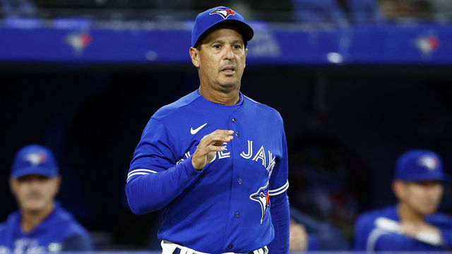 TORONTO, ON - APRIL 26: Manager Charlie Montoyo of the Toronto Blue Jays comes out from the dugout during a MLB game against the Boston Red Sox at Rogers Centre on April 26, 2022 in Toronto, Ontario, Canada.