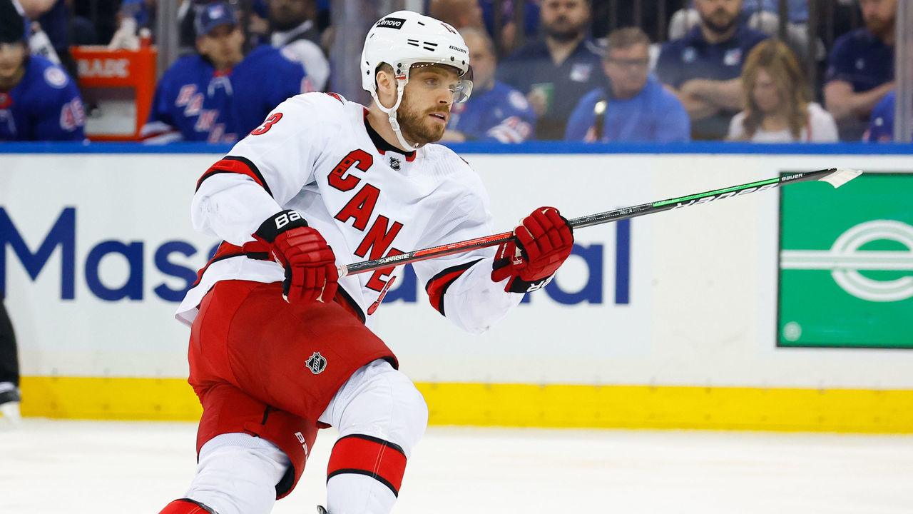 NEW YORK, NY - MAY 28: Carolina Hurricanes center Max Domi (13) skates during the first period of Game 6 of round 2 of the Stanley Cup playoffs on May 28, 2022 at Madison Square Garden in New York, New York.