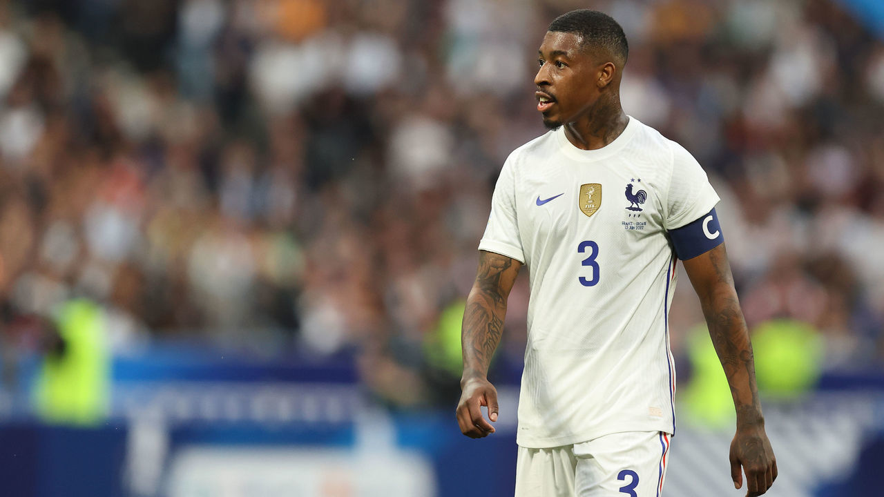 PARIS, FRANCE - JUNE 13: Presnel Kimpembe of France during the UEFA Nations League League A Group 1 match between France and Croatia at Stade de France on June 13, 2022 in Paris, France.