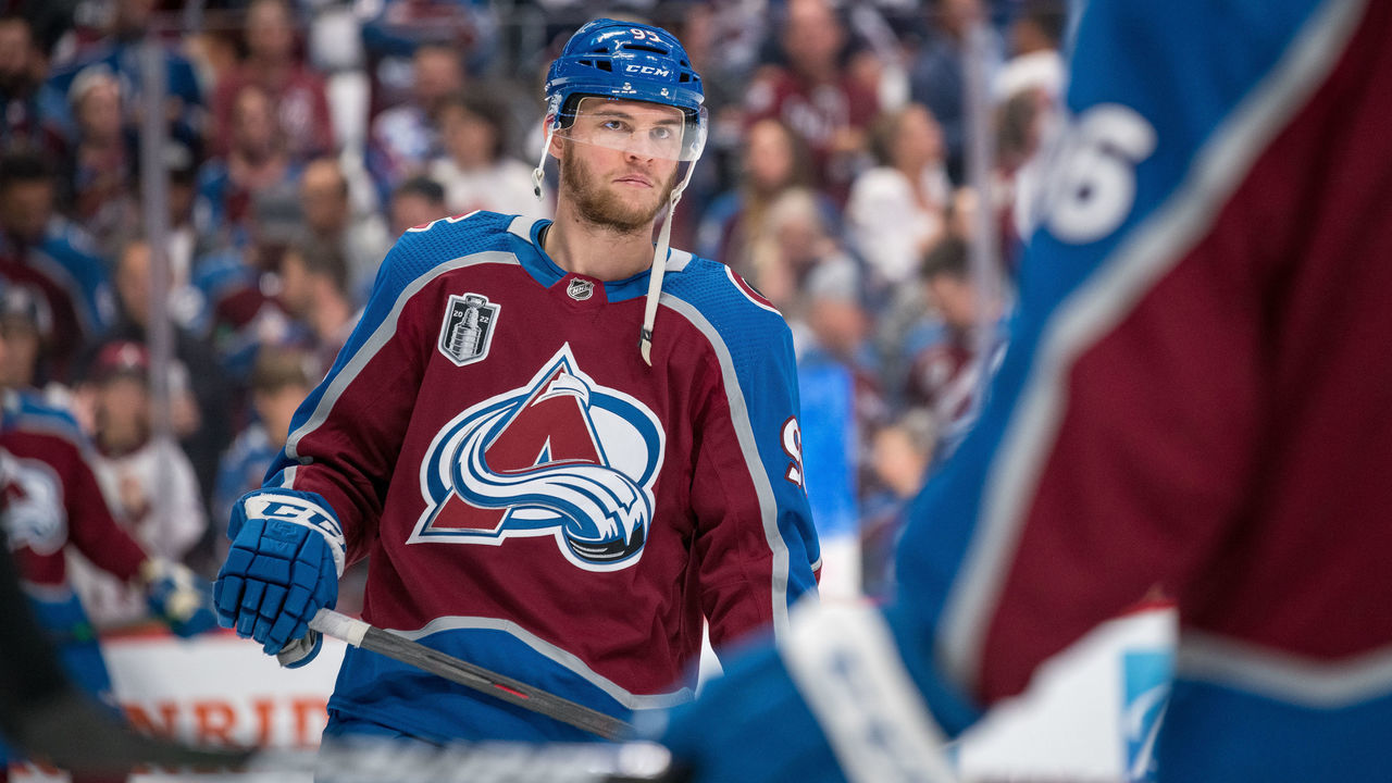 DENVER, CO - JUNE 15: Colorado Avalanche left wing Andre Burakovsky (95) warm ups before game 1 of the Stanley Cup Finals between the Tampa Bay Lightning and the Colorado Avalanche at Ball Arena in Denver, Colorado, on June 15, 2022.