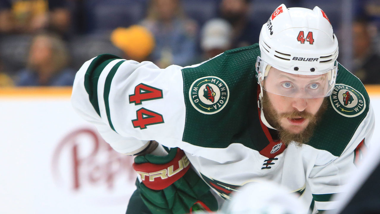 NASHVILLE, TN - APRIL 24: Minnesota Wild left wing Nicolas Deslauriers (44) is shown during the NHL game between the Nashville Predators and Minnesota Wild, held on April 24, 2022, at Bridgestone Arena in Nashville, Tennessee.
