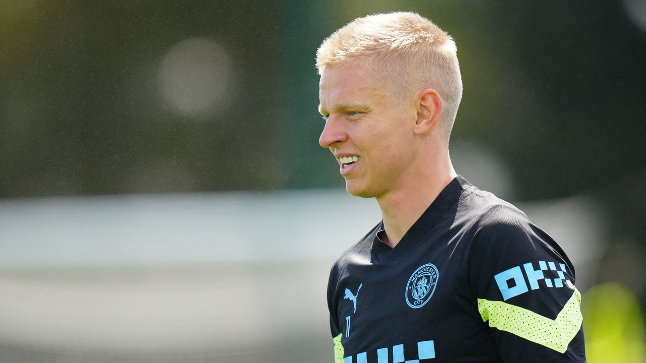 MANCHESTER, ENGLAND - JULY 13: Oleksamdr Zinchenko of Manchester City is seen during training at Manchester City Academy Stadium on July 13, 2022 in Manchester, England.