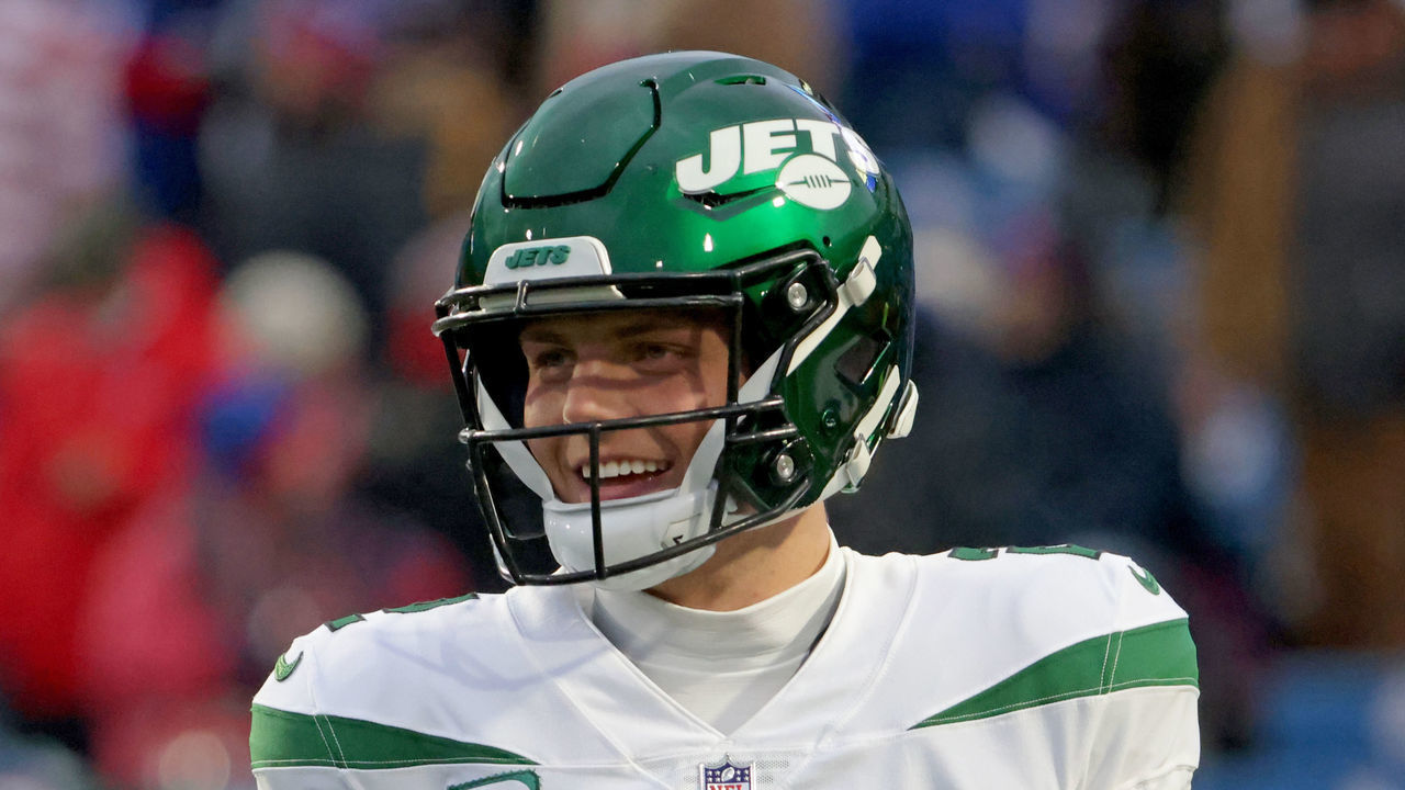 ORCHARD PARK, NY - JANUARY 09: Zach Wilson #2 of the New York Jets before a game against the Buffalo Bills at Highmark Stadium on January 9, 2022 in Orchard Park, New York.