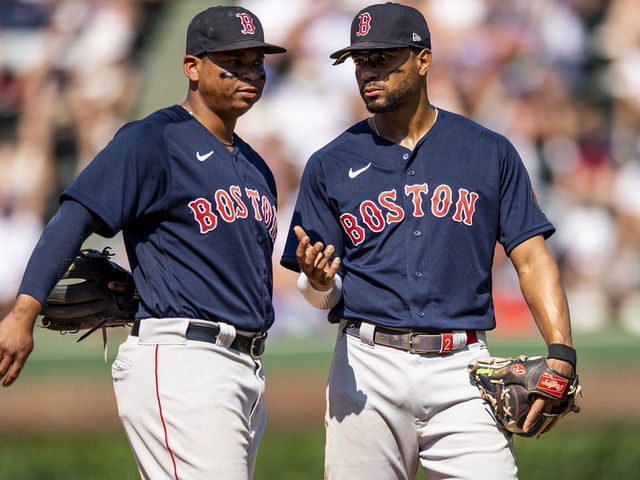 Rafael Devers of the Boston Red Sox reacts after hitting a single News  Photo - Getty Images