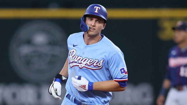 ARLINGTON, TX - JULY 10: Texas Rangers shortstop Corey Seager (5) runs the bases after a home run in the game between the Texas Rangers and the Minnesota Twins on July 10, 2022 at Globe Life Field in Arlington, TX