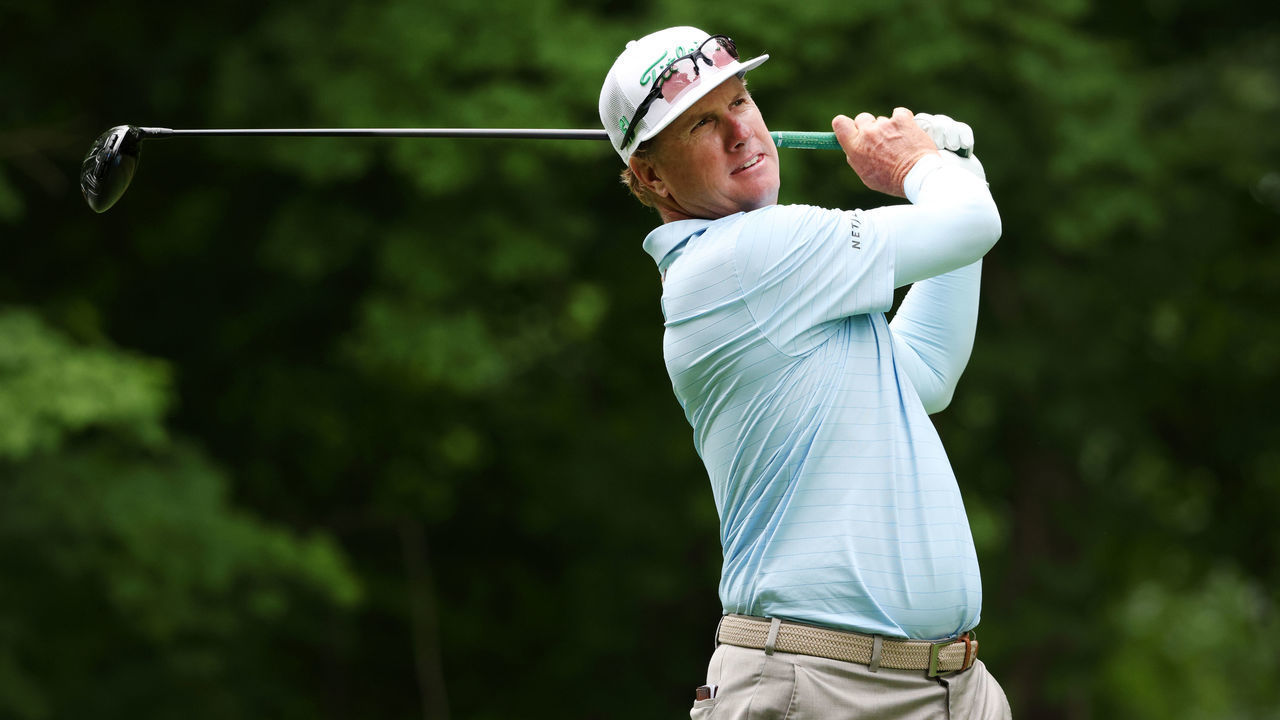 SILVIS, ILLINOIS - JULY 01: Charley Hoffman of the United States plays his shot from the 17th tee during the second round of the John Deere Classic at TPC Deere Run on July 01, 2022 in Silvis, Illinois.