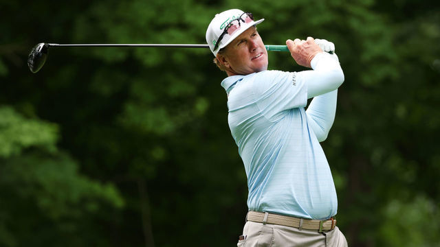 SILVIS, ILLINOIS - JULY 01: Charley Hoffman of the United States plays his shot from the 17th tee during the second round of the John Deere Classic at TPC Deere Run on July 01, 2022 in Silvis, Illinois.