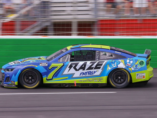 ATLANTA, GA - JULY 10: NASCAR Cup Series driver Corey LaJoie (7) enters turn one during the Quaker State 400 Presented by Walmart on July 10, 2022 at Atlanta Motor Speedway in Atlanta, GA.