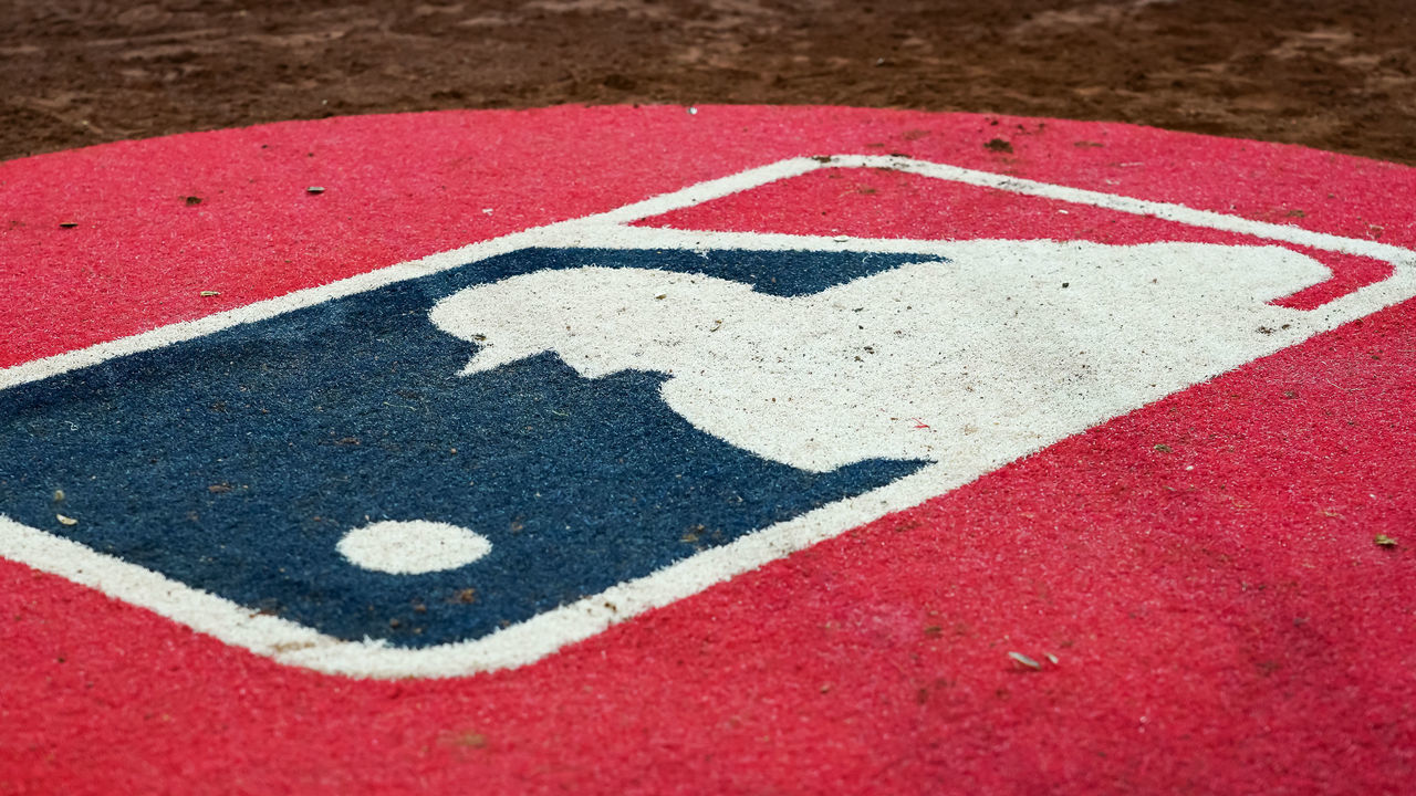 CINCINNATI, OHIO - JULY 05: A general view of the MLB logo on the on-deck circle during the game between the New York Mets and the Cincinnati Reds at Great American Ball Park on July 05, 2022 in Cincinnati, Ohio.