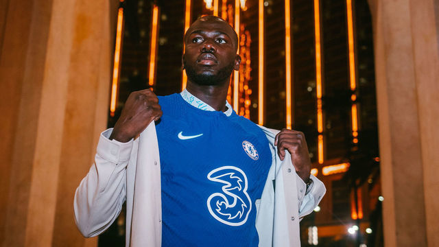 LAS VEGAS, NV - JULY 15: Kalidou Koulibaly poses for a portrait as is unveiled as a Chelsea player on July 15, 2022 in Las Vegas, Nevada. (Photo by Chelsea FC via Getty Images.