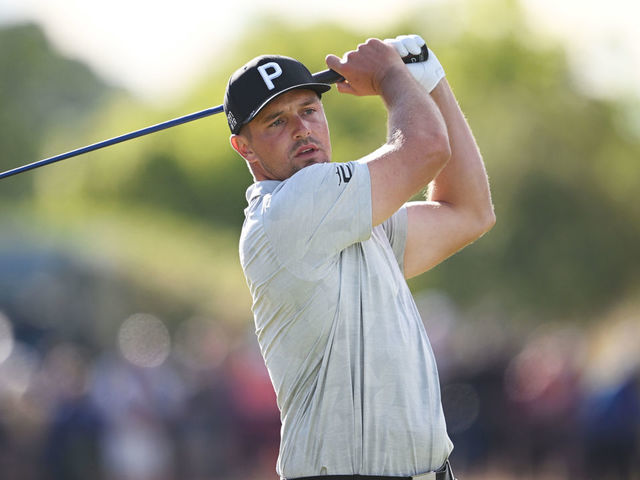 ST ANDREWS, SCOTLAND - JULY 15: Bryson DeChambeau of the United States tees off on the eighteenth hole during Day Two of The 150th Open at St Andrews Old Course on July 15, 2022 in St Andrews, Scotland.