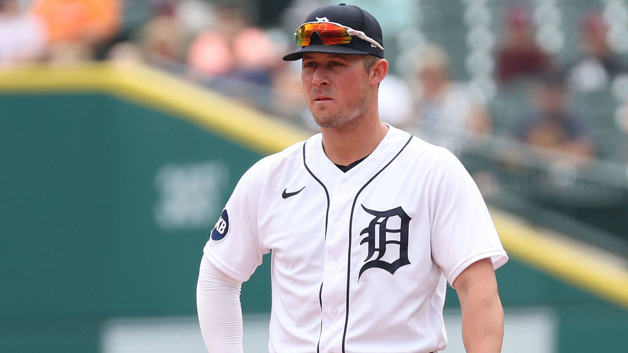 DETROIT, MICHIGAN - JULY 06: Spencer Torkelson #20 of the Detroit Tigers while playing the Cleveland Guardians at Comerica Park on July 06, 2022 in Detroit, Michigan.