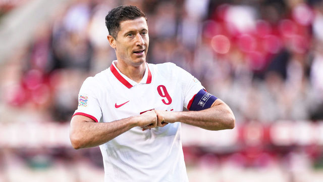 BRUSSELS, BELGIUM - JUNE 08: Robert Lewandowski of Poland celebrates after scoring his team's 1st goal during the UEFA Nations League League A Group 4 match between Belgium and Poland on June 8, 2022 in Brussels, Belgium.