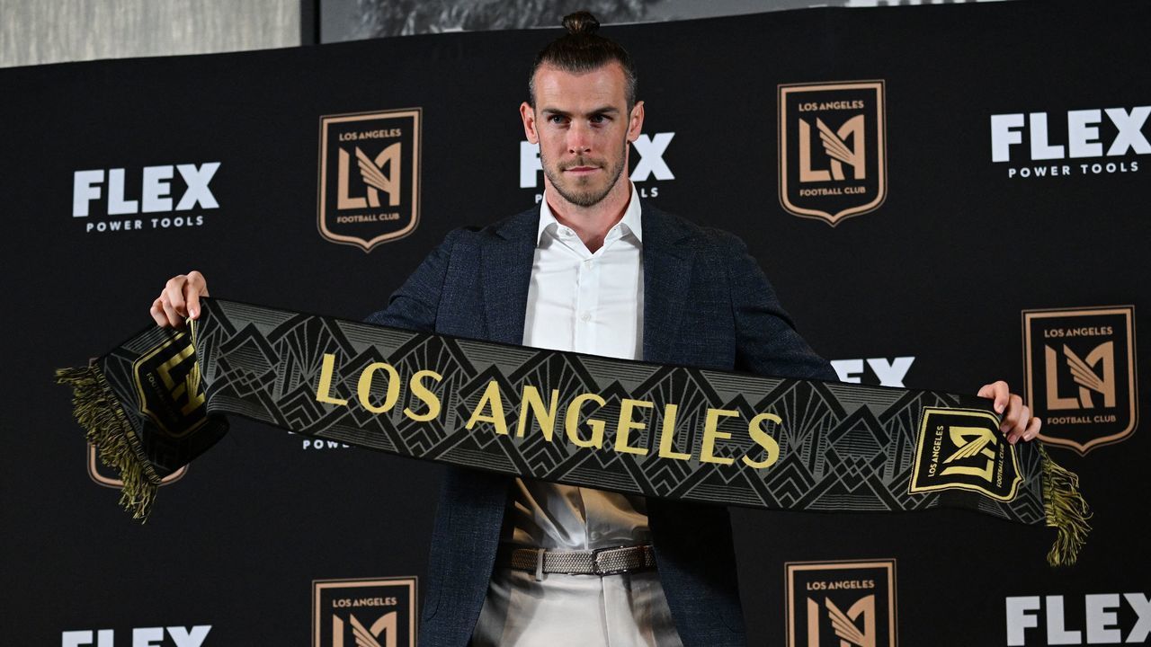 Welsh soccer player Gareth Bale is welcomed to Major League Soccer's Los Angeles Football Club (LAFC) during a press conference at the Banc of California Stadium, in Los Angeles, California, on July 11, 2022.