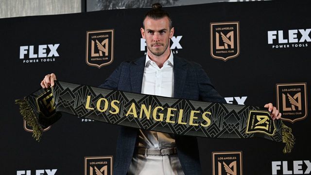 Welsh soccer player Gareth Bale is welcomed to Major League Soccer's Los Angeles Football Club (LAFC) during a press conference at the Banc of California Stadium, in Los Angeles, California, on July 11, 2022.