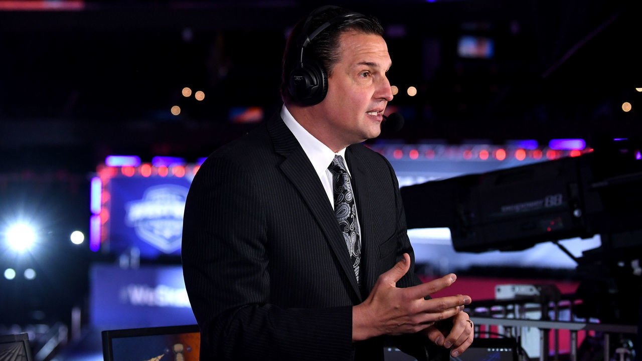 EDMONTON, ALBERTA - SEPTEMBER 13: Hockey analyst and sportscaster Eddie Olczyk speaks during a broadcast of the first period of Game Four of the Eastern Conference Final of the 2020 NHL Stanley Cup Playoffs between the Tampa Bay Lightning and the New York Islanders at Rogers Place on September 13, 2020 in Edmonton, Alberta.