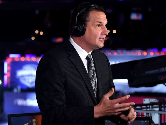 EDMONTON, ALBERTA - SEPTEMBER 13: Hockey analyst and sportscaster Eddie Olczyk speaks during a broadcast of the first period of Game Four of the Eastern Conference Final of the 2020 NHL Stanley Cup Playoffs between the Tampa Bay Lightning and the New York Islanders at Rogers Place on September 13, 2020 in Edmonton, Alberta.