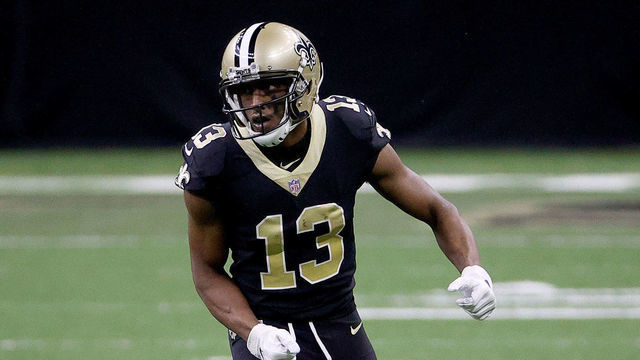 NEW ORLEANS, LOUISIANA - JANUARY 10: Michael Thomas #13 of the New Orleans Saints reacts during the first quarter against the Chicago Bears in the NFC Wild Card Playoff game at Mercedes Benz Superdome on January 10, 2021 in New Orleans, Louisiana.