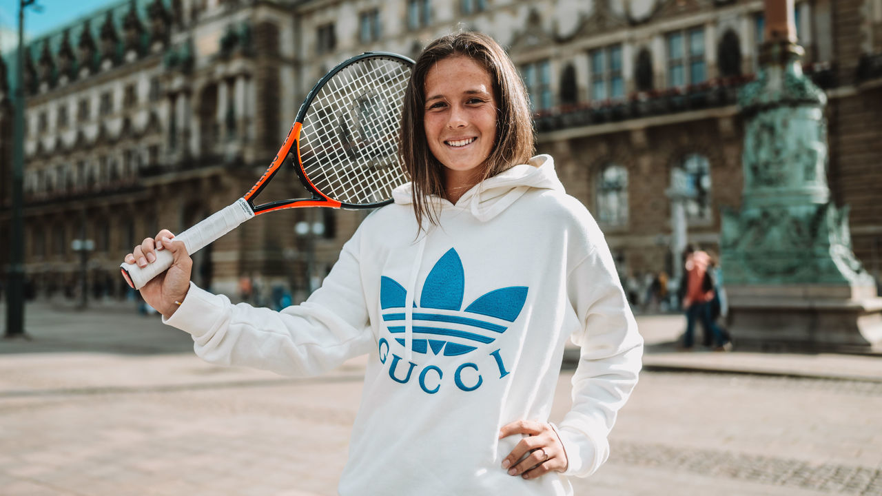 HAMBURG, GERMANY - JULY 16: (EDITOR'S NOTE: Image has been digitally enhanced) Daria Kasatkina of Russia poses during day one of the Hamburg European Open 2022 at Rothenbaum on July 16, 2022 in Hamburg, Germany.