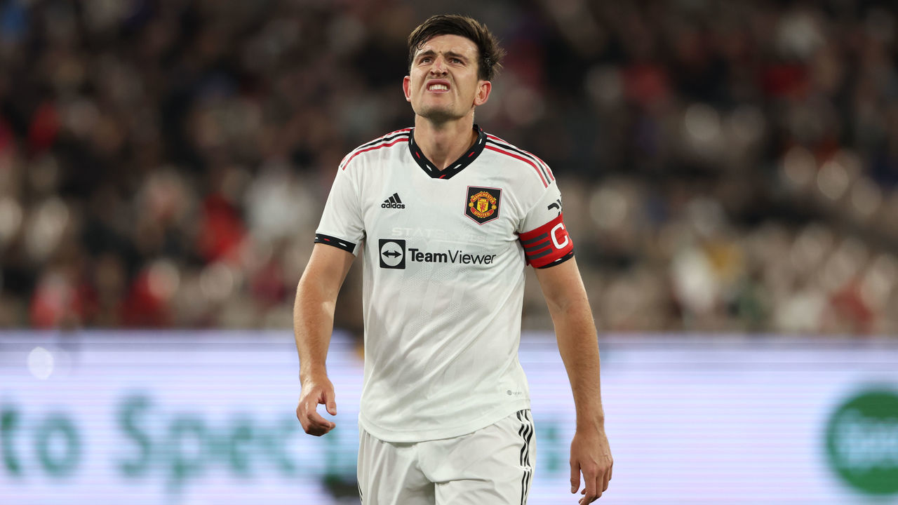 MELBOURNE, AUSTRALIA - JULY 19: Harry Maguire of Manchester United during the Pre-Season Friendly match between Manchester United and Crystal Palace at Melbourne Cricket Ground on July 19, 2022 in Melbourne, Australia.