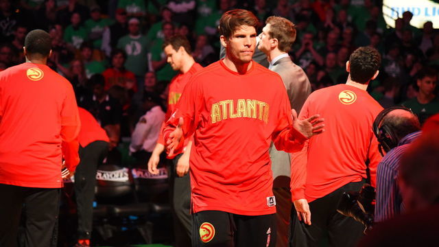 BOSTON, MA - APRIL 24: Kyle Korver #26 of the Atlanta Hawks is introduced before the game against the Boston Celtics in Game Four of the Eastern Conference Quarterfinals during the 2016 NBA Playoffs on April 24, 2016 at the TD Garden in Boston, Massachusetts. Mandatory Copyright Notice: Copyright 2016 NBAE