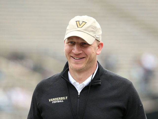 NASHVILLE, TN - APRIL 16: Vanderbilt Commodores head coach Clark Lea during the Vanderbilt Commodores Black and Gold Spring Game, April 16, 2022, at Vanderbilt Stadium in Nashville, Tennessee.