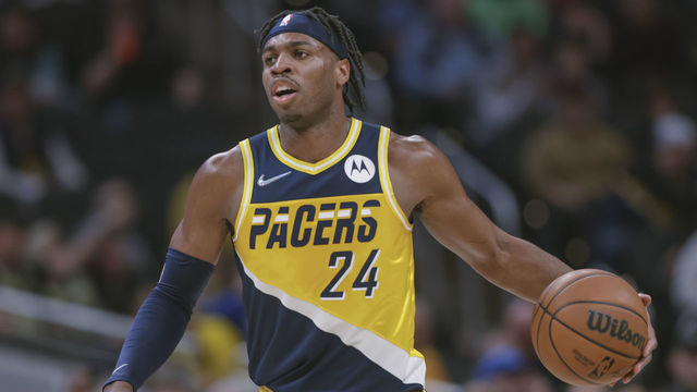 INDIANAPOLIS, IN - APRIL 03: Buddy Hield #24 of the Indiana Pacers is seen during the game against the Detroit Pistons at Gainbridge Fieldhouse on April 3, 2022 in Indianapolis, Indiana.