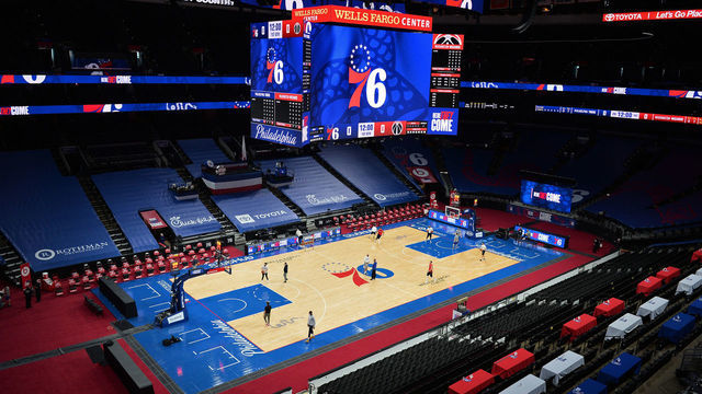 PHILADELPHIA, PA - JANUARY 6: An overall view of the Wells Fargo Center before the Washington Wizards game against the Philadelphia 76ers on January 6, 2021 at the Philadelphia, Pennsylvania NOTE TO USER: User expressly acknowledges and agrees that, by downloading and/or using this Photograph, user is consenting to the terms and conditions of the Getty Images License Agreement. Mandatory Copyright Notice: Copyright 2021 NBAE