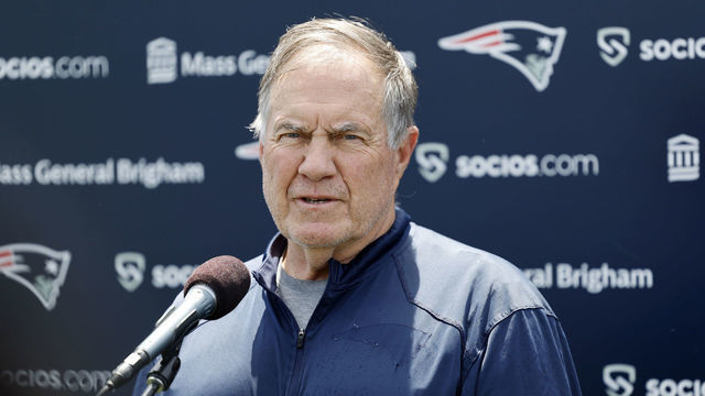FOXBOROUGH, MA - JUNE 07: New England Patriots head coach Bill Belichick gives a press conference during Day 1 of New England Patriots minicamp on June 7, 2022 at the Patriots Training Facility at Gillette Stadium in Foxborough, Massachusetts.