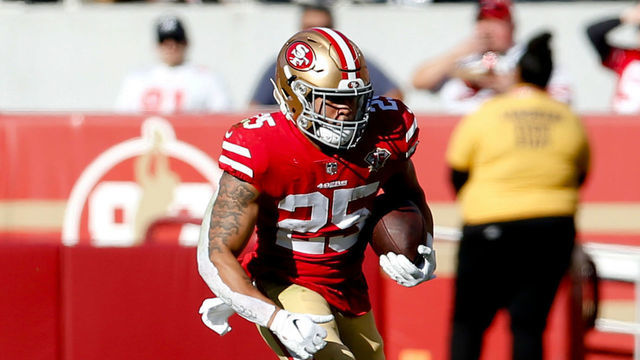 SANTA CLARA, CA - JANUARY 2: Elijah Mitchell #25 of the San Francisco 49ers rushes during the game against the Houston Texans at Levi's Stadium on January 2, 2022 in Santa Clara, California. The 49ers defeated the Texans 23-7.