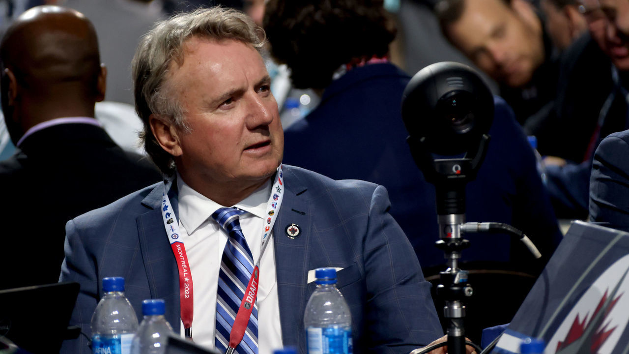 MONTREAL, QUEBEC - JULY 07: Head coach Rick Bowness of the Winnipeg Jets looks on from the draft table during the first round of the 2022 Upper Deck NHL Draft at Bell Centre on July 07, 2022 in Montreal, Quebec.
