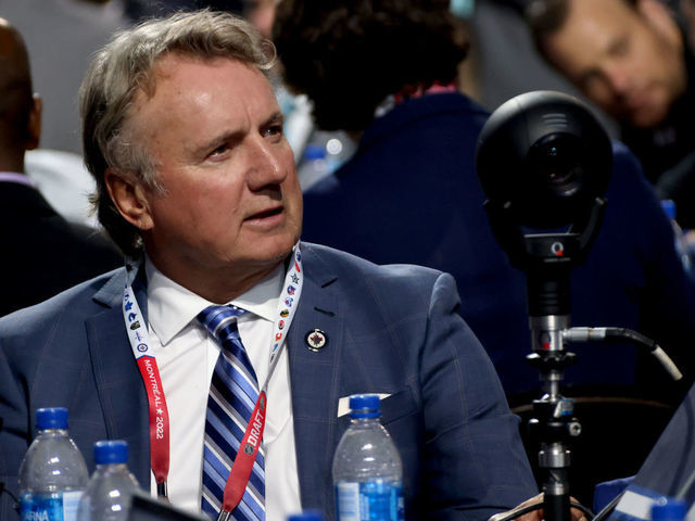 MONTREAL, QUEBEC - JULY 07: Head coach Rick Bowness of the Winnipeg Jets looks on from the draft table during the first round of the 2022 Upper Deck NHL Draft at Bell Centre on July 07, 2022 in Montreal, Quebec.
