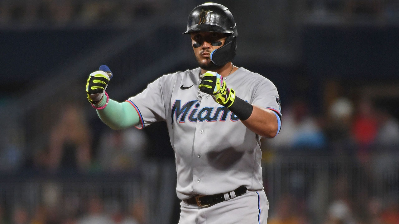 Jorge Soler of the Miami Marlins reacts after his solo home run News  Photo - Getty Images