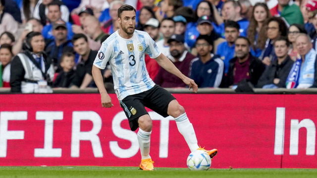 LONDON, ENGLAND - JUNE 01: Nicolas Tagliafico of Argentina controls the ball during the Finalissima 2022 match between Italy and Argentina at Wembley Stadium on June 1, 2022 in London, England.