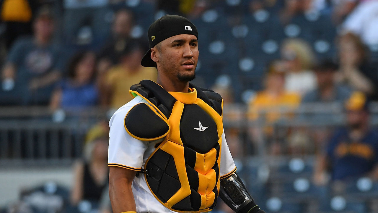PITTSBURGH, PA - JUNE 30: Michael Perez #5 of the Pittsburgh Pirates in action during the game against the Milwaukee Brewers at PNC Park on June 30, 2022 in Pittsburgh, Pennsylvania.