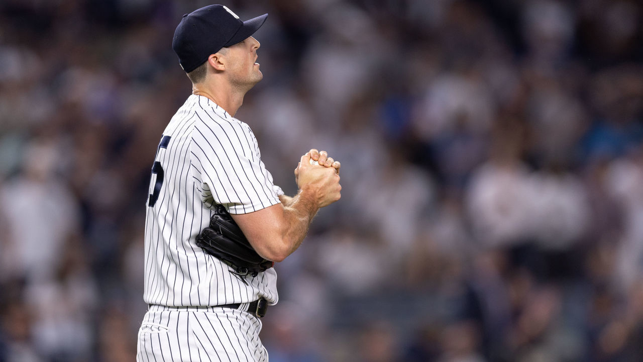 NEW YORK, NEW YORK - JUNE 28: Clay Holmes #35 of the New York Yankees stands on the mound during the ninth inning of the game against the Oakland Athletics at Yankee Stadium on June 28, 2022 in New York City.