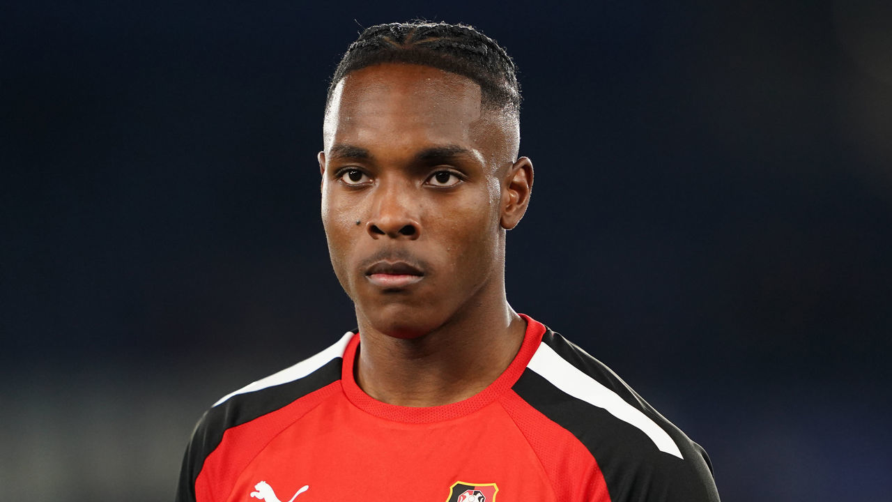 Rennes' Mathys Tel warming up before the UEFA Europa Conference League round of sixteen first leg match at the King Power Stadium, Leicester. Picture date: Thursday March 10, 2022.