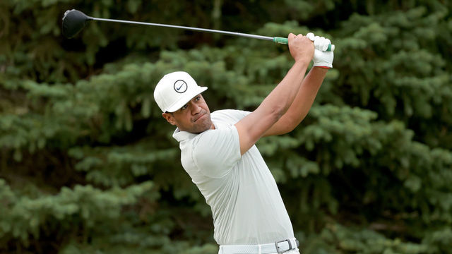 BLAINE, MINNESOTA - JULY 23: Tony Finau of the United States plays his shot from the second tee during the third round of the 3M Open at TPC Twin Cities on July 23, 2022 in Blaine, Minnesota.
