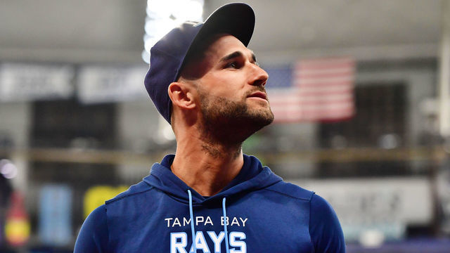 ST PETERSBURG, FLORIDA - JULY 15: Kevin Kiermaier#39 of the Tampa Bay Rays looks on during a game against the Baltimore Orioles at Tropicana Field on July 15, 2022 in St Petersburg, Florida.