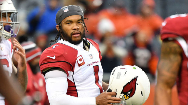 CHICAGO, ILLINOIS - DECEMBER 05: Kyler Murray #1 of the Arizona Cardinals looks on before the game against the Chicago Bears at Soldier Field on December 05, 2021 in Chicago, Illinois.