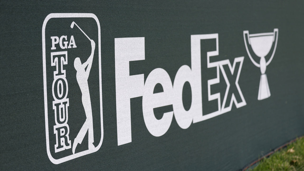 CROMWELL, CT - JUNE 23: PGA Tour FedEx Cup signage during the First Round of the Travelers Championship on June 23, 2022, at TPC River Highlands in Cromwell, CT.