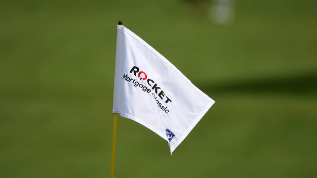 DETROIT, MICHIGAN - JULY 03: A pin flag during the third round of the Rocket Mortgage Classic on July 03, 2021 at the Detroit Golf Club in Detroit, Michigan.
