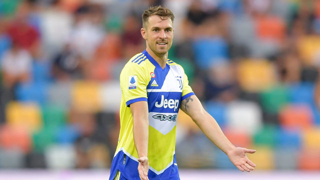 UDINE, ITALY - AUGUST 22: Juventus player Aaron Ramsey during the Serie A match between Udinese Calcio v Juventus at Dacia Arena on August 22, 2021 in Udine, Italy.