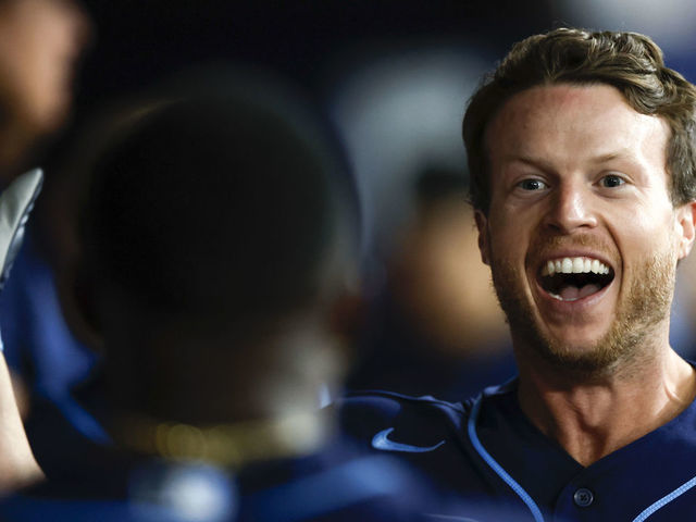 ANAHEIM, CA - MAY 10: Tampa Bay Rays outfielder Brett Phillips (35)  pitching in the eighth inning of an MLB baseball game against the Los  Angeles Angels played on May 10, 2022