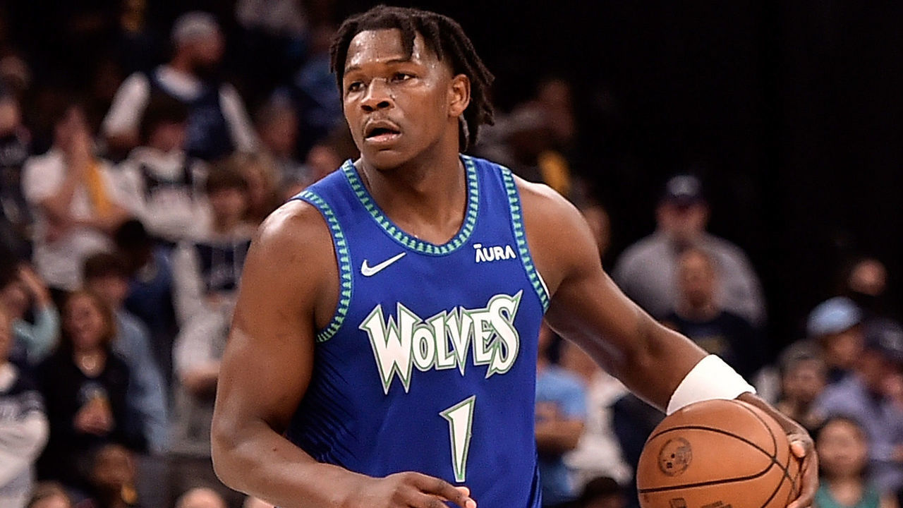 MEMPHIS, TENNESSEE - APRIL 16: Anthony Edwards #1 of the Minnesota Timberwolves handles the ball during Game One of the Western Conference First Round against the Memphis Grizzlies at FedExForum on April 16, 2022 in Memphis, Tennessee. NOTE TO USER: User expressly acknowledges and agrees that , by downloading and or using this photograph, User is consenting to the terms and conditions of the Getty Images License Agreement.