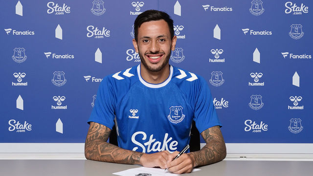HALEWOOD, ENGLAND - JULY 28: (EXCLUSIVE COVERAGE) Dwight McNeil poses for a photo after signing for Everton FC at Finch Farm on July 28 2022 in Halewood, England.